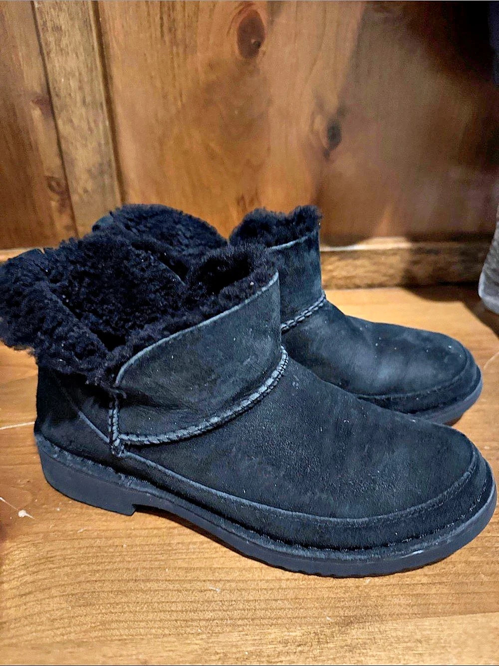 UGG Classic Femme Mini Black Fur-Lined Ankle Boots